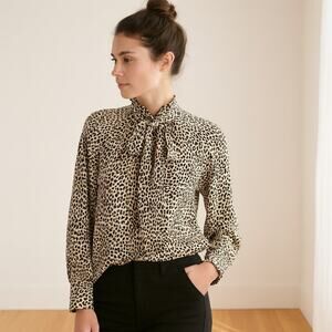 Ramy Brook Leopard Print Silk Neck Tie Blouse Leopard Print XS